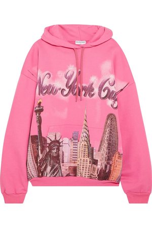 BALENCIAGA Oversized printed cotton-jersey hooded top