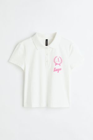 Short Cotton Polo Shirt - White/League - Ladies | H&M CA