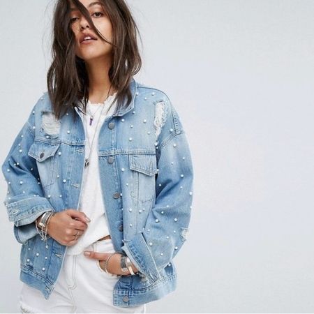 free people sunday funday jeans jacket pearls