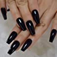 Black Tapered Midi Long Coffin Press on Nails: Beauty