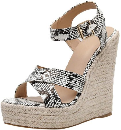 Amazon.com: Women Platform Wedges Snake Print Sandals Ankle Strap High Heel Comfort Peep Toe Sandal Dress Shoes (US:5.5, Black): Clothing