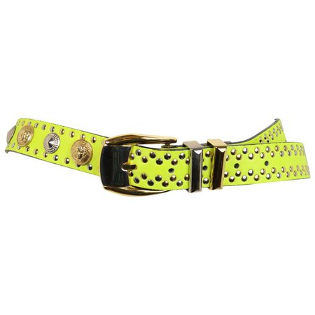 Gianni Versace Neon Green/Yellow Lambskin Leather Studs Belt For Sale at 1stdibs