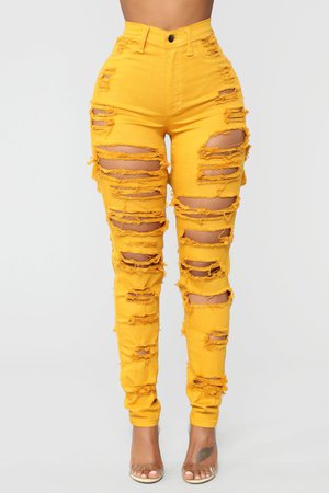 *clipped by @luci-her* Things Are Looking Up Distressed Jeans - Mustard – Fashion Nova