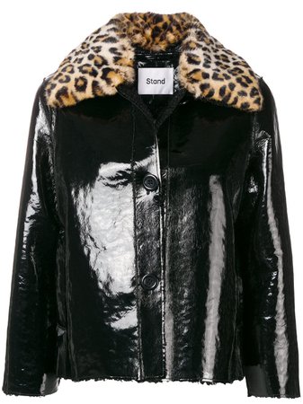 Stand Leopard Collar faux-leather Jacket - Farfetch