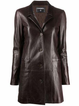 Chanel Pre-Owned 2000s thigh-length Leather Coat - Farfetch