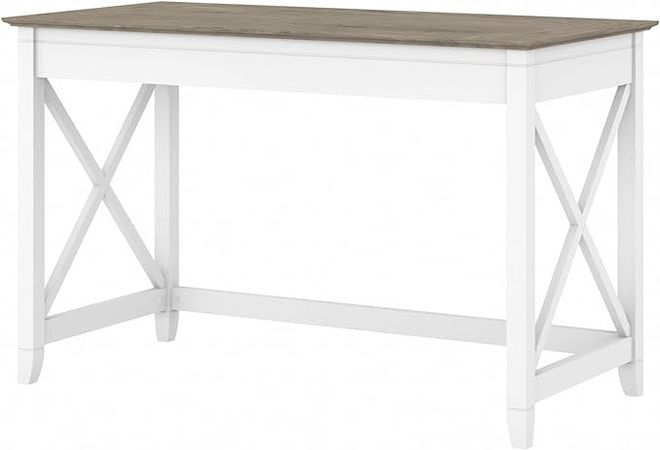 Amazon.com: Bush Furniture Key West Writing Table for Home Office | Small Modern Farmhouse Desk, 48W, Pure White and Shiplap Gray : Home & Kitchen