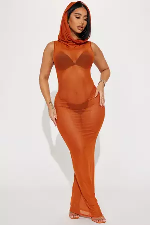 Liz Hooded Mesh Maxi Dress - Rust | Fashion Nova, Dresses | Fashion Nova