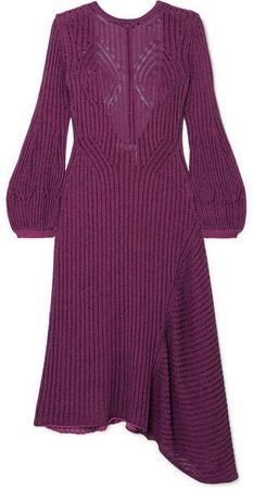 Ribbed Cotton-blend Midi Dress - Purple