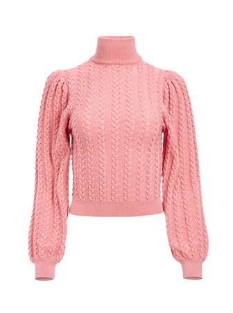 ESME CABLEKNIT TURTLENECK in ROSE | Alice and Olivia