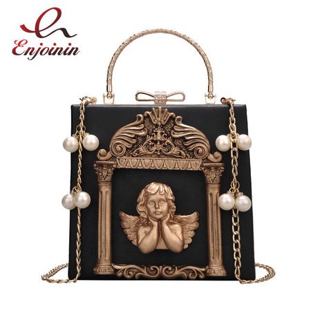 Online Shop Luxury fashion Cupid decals box shape pu leather pearl chain shoulder bag handbag party purse women's crossbody messenger bag | Aliexpress Mobile