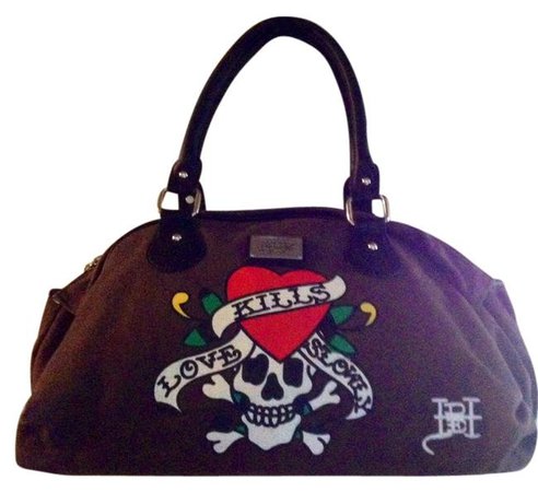 *clipped by @luci-her* Ed Hardy Skull Painted Brown Canvas Tote - Tradesy