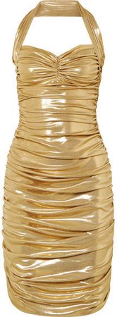 Bill Ruched Stretch-lamé Mini Dress - Gold