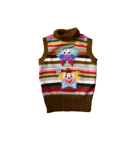 atticusfinchnz // happy clown sad clown hand knitted wool vest, to fit womens size 32 " to 34 " chest