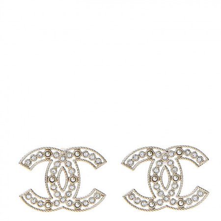 CHANEL Pearl Crystal Sparkling Pearls CC Earrings Light Gold 503429