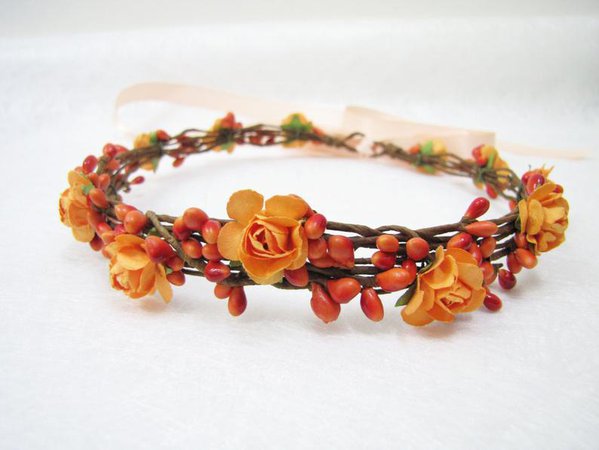 Wedding Floral Crown Orange Flower Headband Floral Head | Etsy