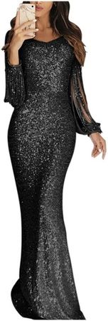 Amazon.com: Womens Sequin Tassel Long Sleeve Mermaid Cocktail Maxi Dress Wedding Evening Party Dress : Clothing, Shoes & Jewelry