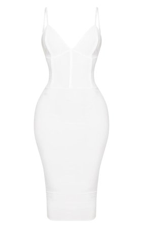 Shape Ivory Slinky Panelled Midi Dress | PrettyLittleThing