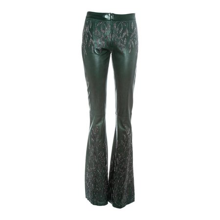 1stDibs Gucci by Tom Ford green embroidered leather flared pants