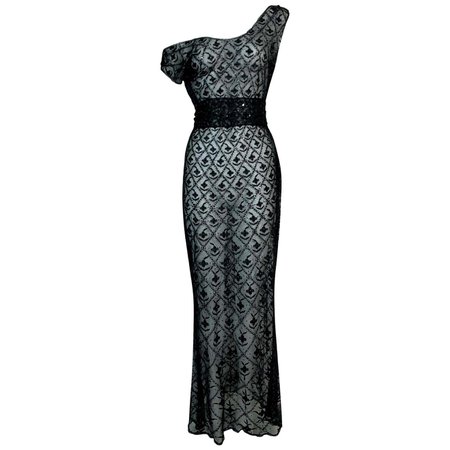 S/S 1998 Christian Dior John Galliano Sheer Black Embroidered Mesh Maxi Dress For Sale at 1stDibs