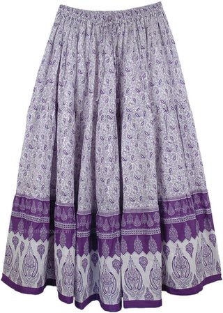 Vivid Violet Romance Cotton Long Skirt | White | Misses, Tiered-Skirt, Maxi Skirt, Peasant, Floral, Printed