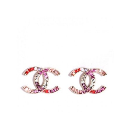 Chanel Red Pink Crystal Gold earring
