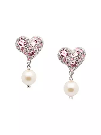 Miu Miu crystal and pearl heart earrings
