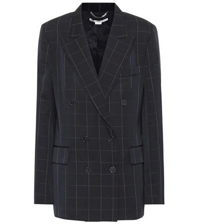 Checked double-breasted wool blazer