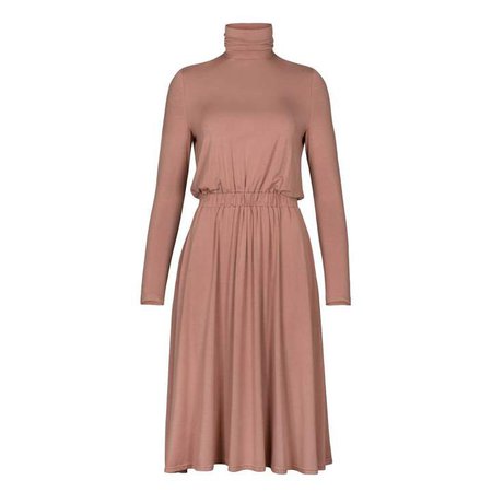 Paisie Turtleneck Jersey Dress With Elastic Ruched Waistband In Blush