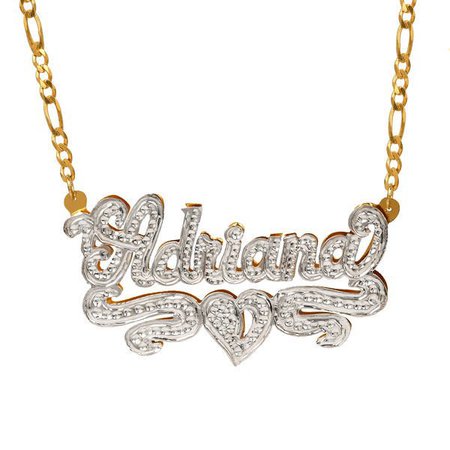 Jay Aimee Designs - Personalized Sterling Silver or Gold Plated Nameplate Necklace with Beading and Rhodium, 18" Silver Plated Figaro Chain - Walmart.com - Walmart.com gold