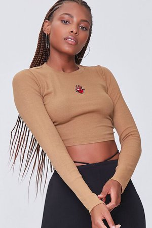 Embroidered Heart Graphic Crop Top