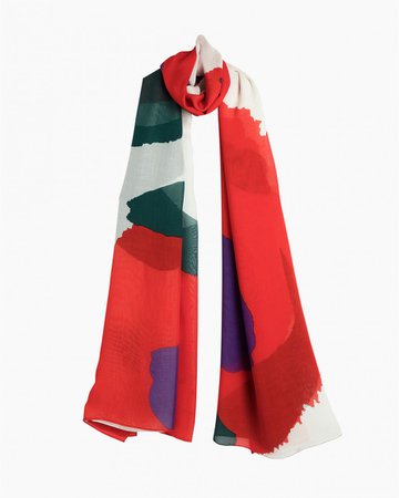 Sivullinen Iso Vikuri scarf - white, red, green - Marimekko.com