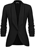 Womens Blazer 3/4 Ruched Sleeves Open-Front Lightweight Work Office Blazers Jacket Deep Blue at Amazon Women’s Clothing store