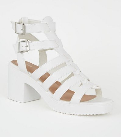 White Leather-Look Chunky Gladiator Sandals | New Look