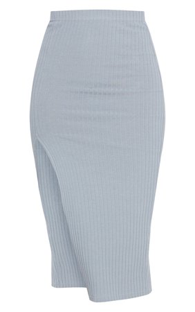 Grey Premium Rib Split Hem Midi Skirt | PrettyLittleThing USA