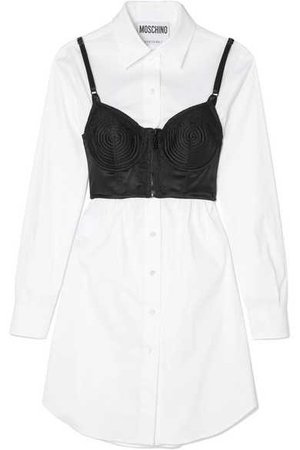 Moschino | Layered lace-trimmed satin and cotton-blend poplin dress | NET-A-PORTER.COM