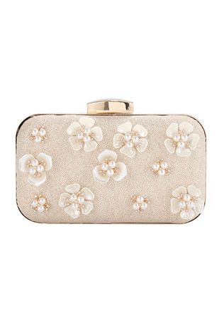 Beaded 3D Flower Clutch in Champagne - Retro, Indie and Unique Fashion