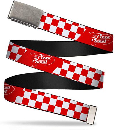 Amazon.com: Belt Plain Clamp Buckle Toy Story Pizza Planet Logo Checker Red White 1.5 Inch Wide Fits up to Size 42: Clothing
