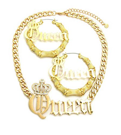 Amazon.com: Fashion 21 Women's Statement Queen Necklace, Bamboo Pierced Earring in Gold Tone (Queen Necklace + Earring Set): Gateway