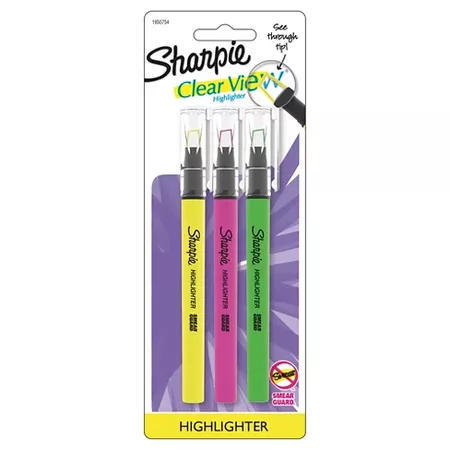 Sharpie Clear View Highlighter With See-Through Tip, Chisel Tip, 3ct - Multicolor Ink : Target