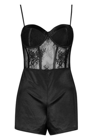 Lace & Satin Bustier Playsuit | Boohoo