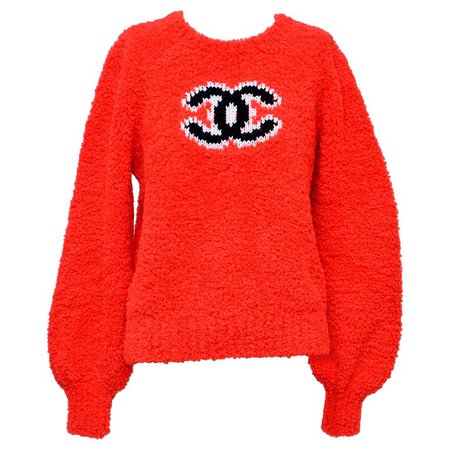 CHANEL CC Red Teddy Sweater NEW Size 40FR For Sale at 1stdibs