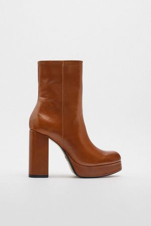 PLATFORM LEATHER ANKLE BOOTS - Brown | ZARA United States