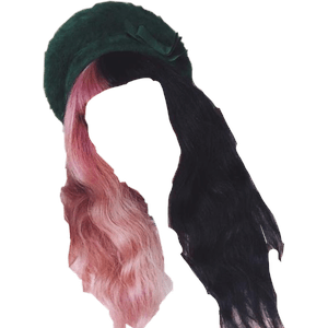 half pink half black hair bangs png hat beret