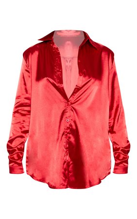 *clipped by @luci-her* Red Satin Button Front Shirt | Tops | PrettyLittleThing USA