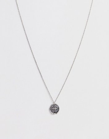 ASOS DESIGN necklace in burnished silver tone with compass coin | ASOS