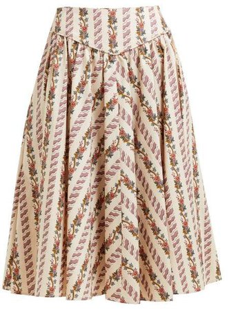 Floral Print Cotton Skirt - Womens - Cream Multi