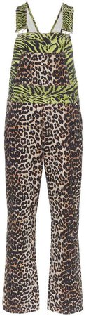 tiger and leopard print denim overalls