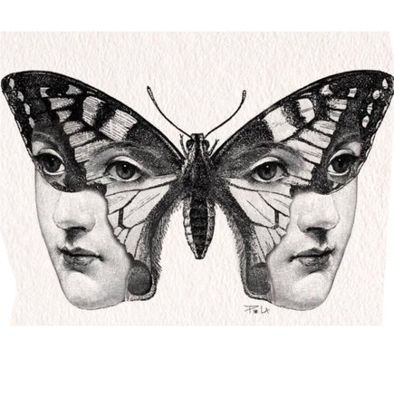 Face Butterfly Vintage Print