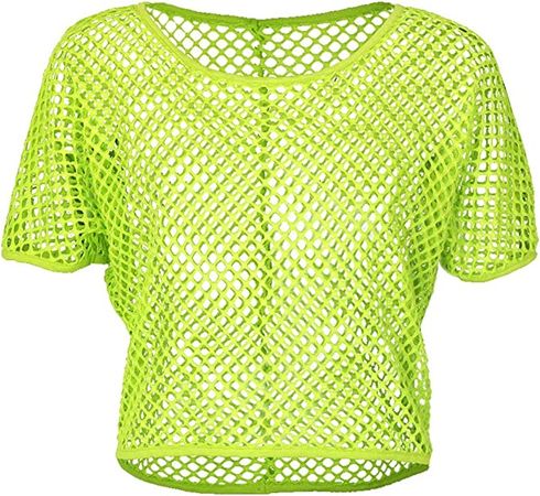 Amazon.com: Smile Fish Women Casual Sexy 80s Costumes Fishnet Neon Crop Tops T-Shirt (02#Neon Green, Medium): Clothing, Shoes & Jewelry