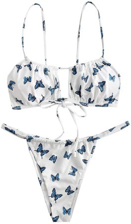 Amazon.com: ZAFUL Women's Elastic Strap Ruched Tie Front High Cut Bandeau Bikini Set Swimsuit (W-Green, M) : Clothing, Shoes & Jewelry